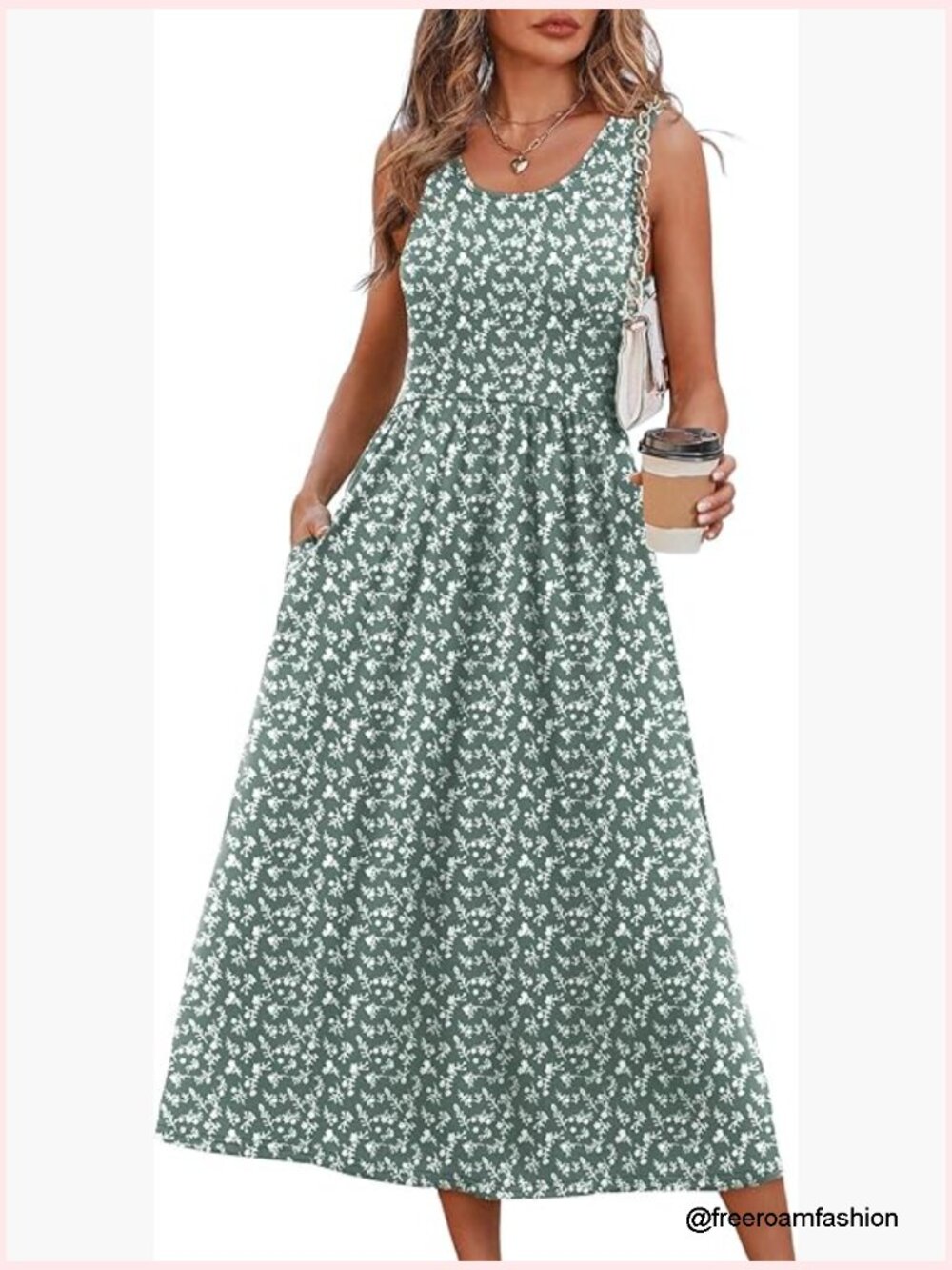 Flowy Midi Dress with Pockets Casual Summer Vacation Beach Sundress